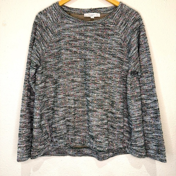 LOFT Boucle Sweatshirt Rainbow Gathered Hem Long Sleeve Women’s Size Large - Picture 9 of 12
